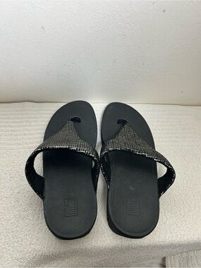 Fitflop Black Sparkle Toe-Post Sandals Sz 8